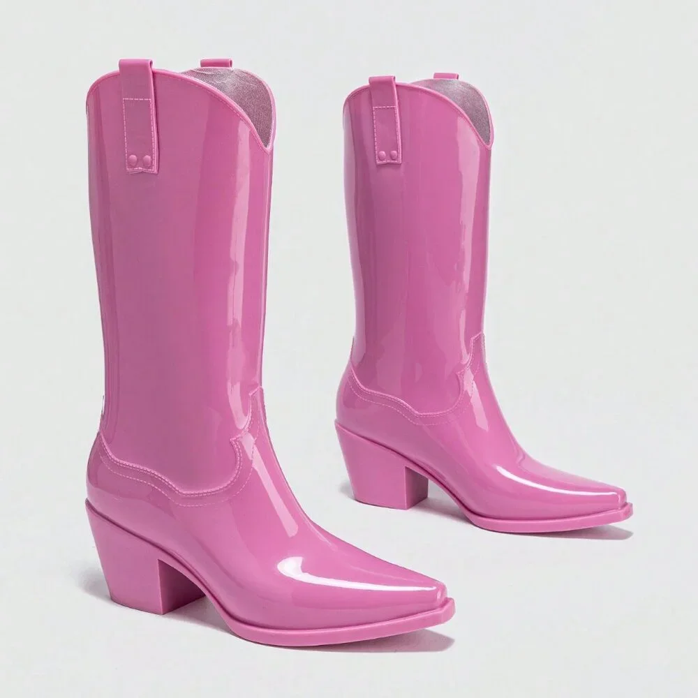 Glossy Pink Outdoor Women's Rain Boots